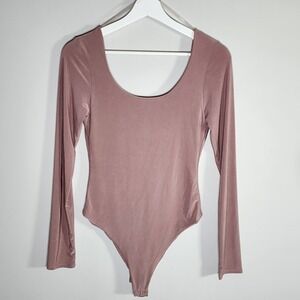 Workhall Lora Bodysuit Womens Large Mauve Long Sleeve Scoop Neck Made In USA NEW